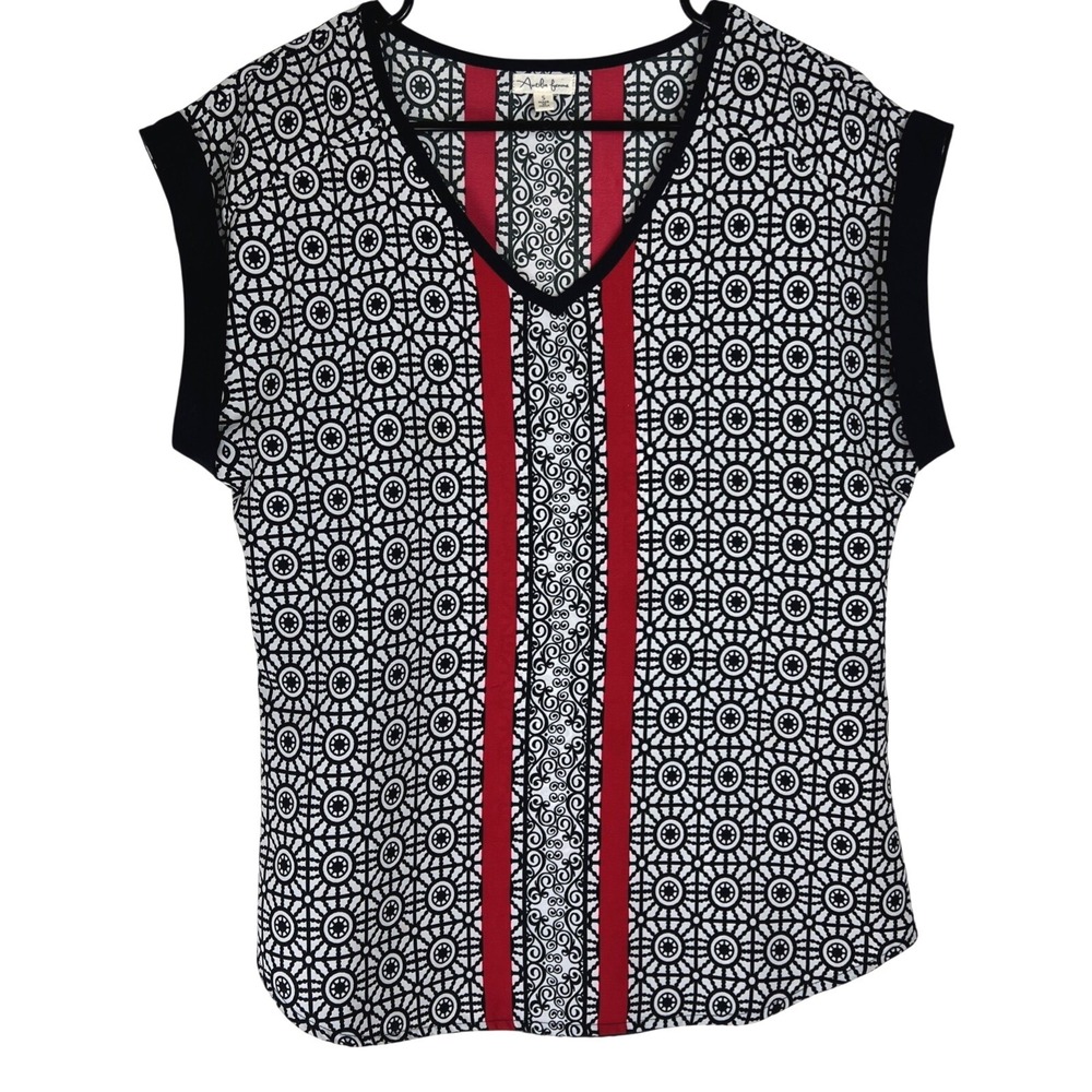 Antilia Femme Women's Boho Top Size‎ Small Cap Sleeve Flowy V-Neck Lightweight